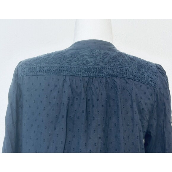 Leifnotes Anthropologie Size 8 Navy Laced Embroidery RollTab Sleeve Blouse - Picture 8 of 12